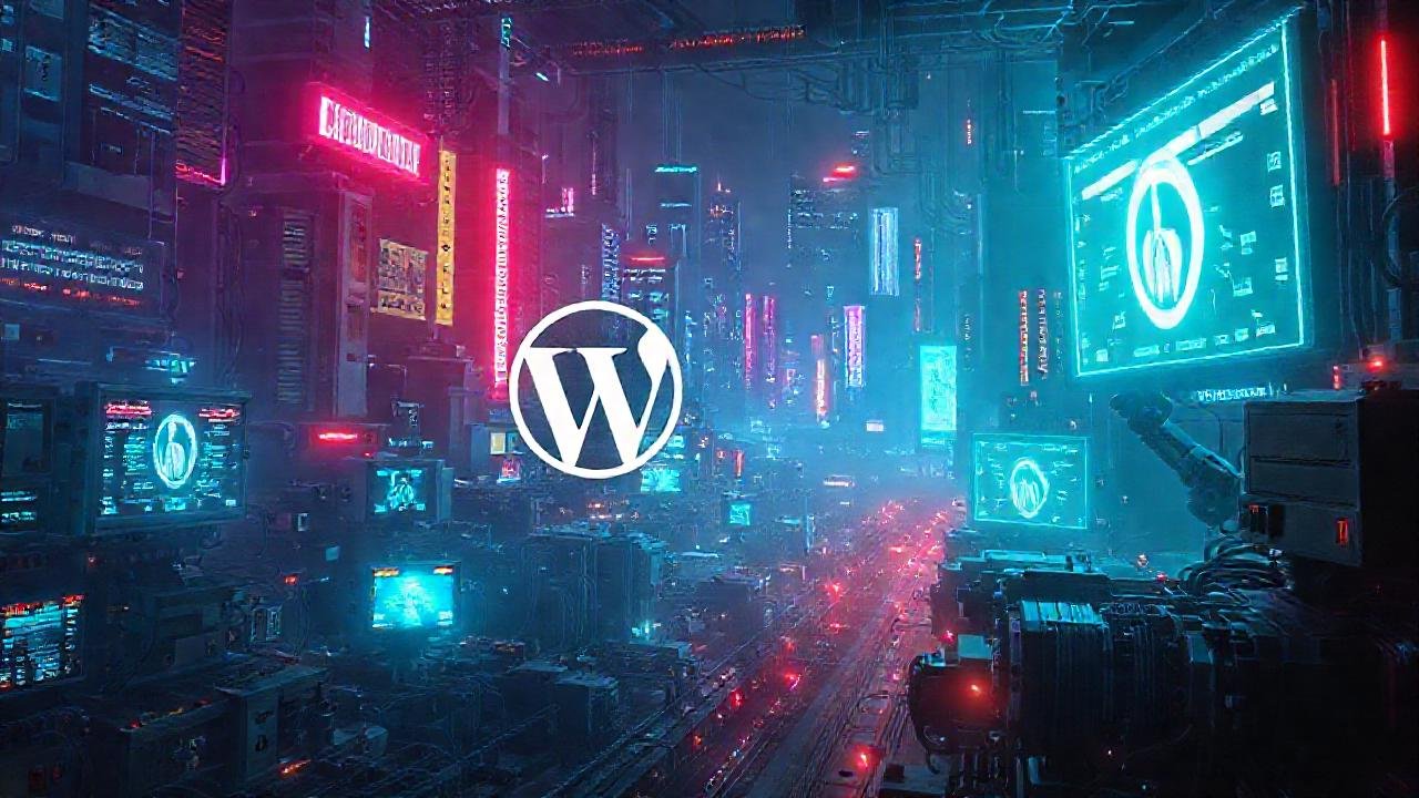 Ciudad cyberpunk digital, oscura y automatizada