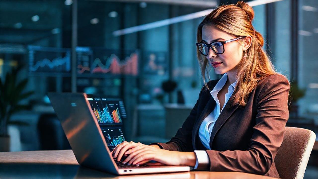 Una mujer exitosa triunfa en marketing digital