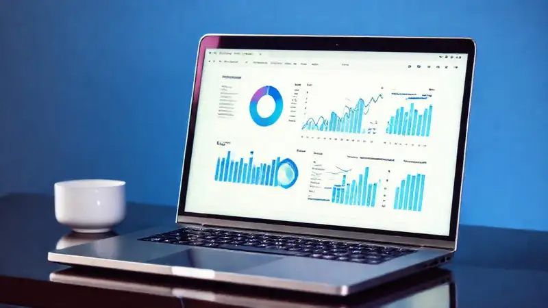 Una laptop elegante visualiza marketing digital