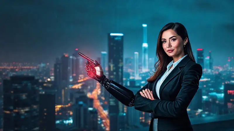 Ciudad futurista, datos brillantes, confianza digital