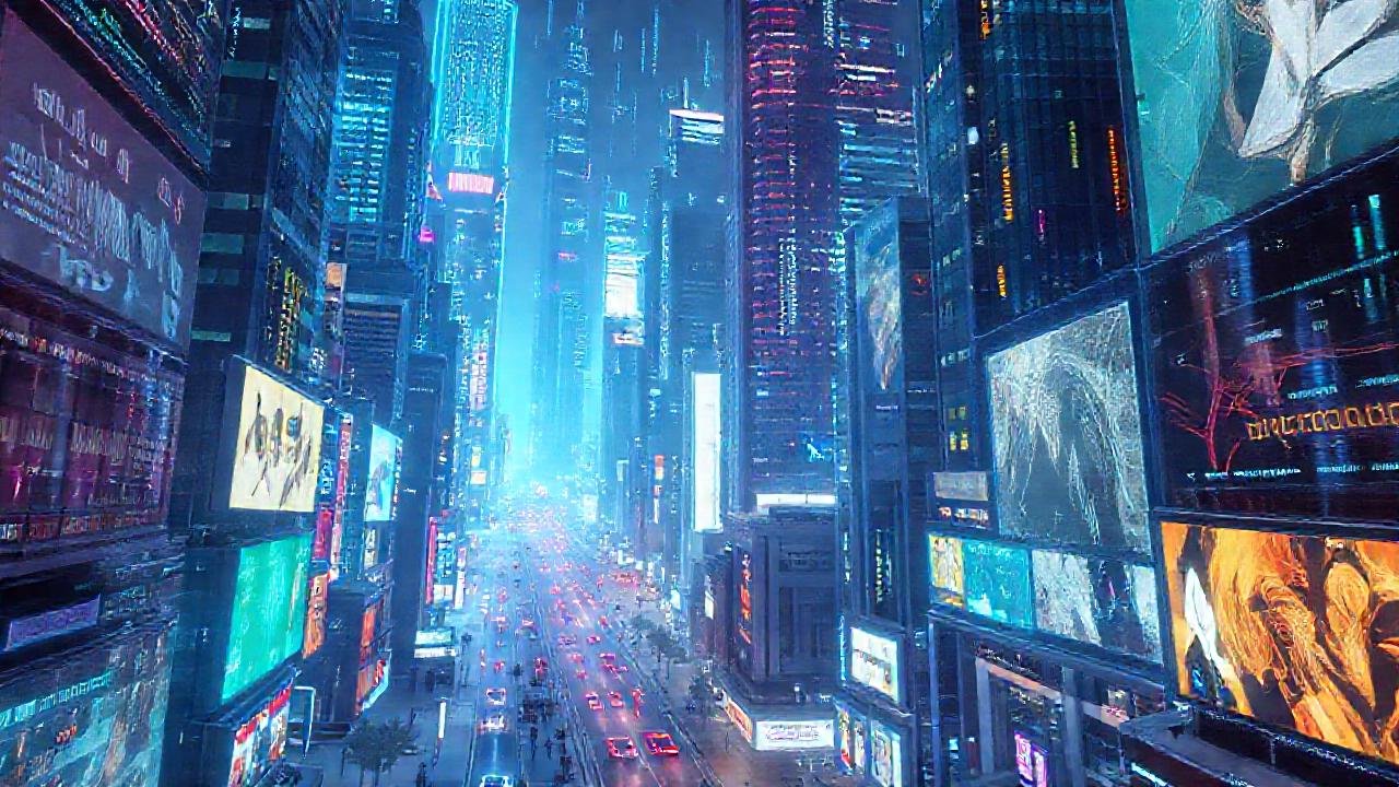 Ciudad futurista: tecnología y color vibrante