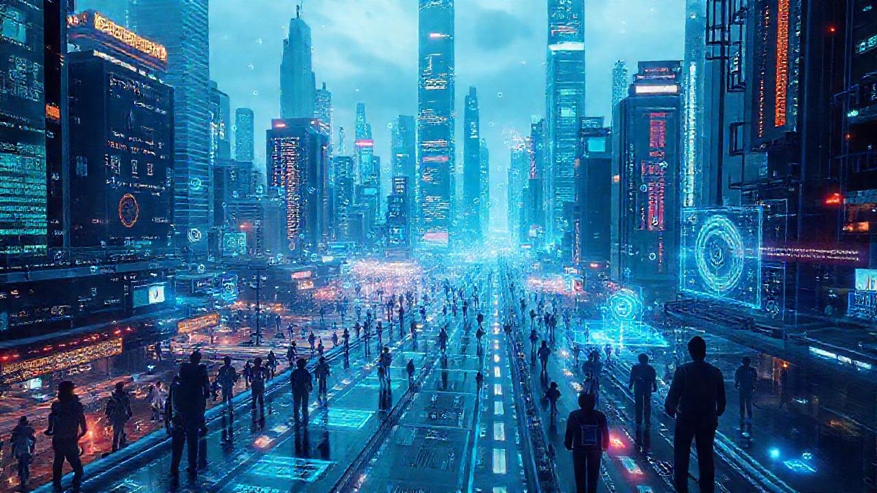 Una ciudad futurista digitalmente vibrante emerge
