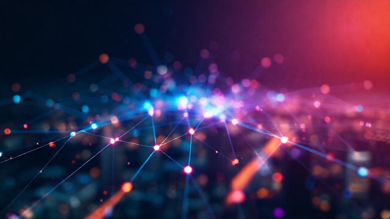 Redes luminosas y futuristas visualizan datos