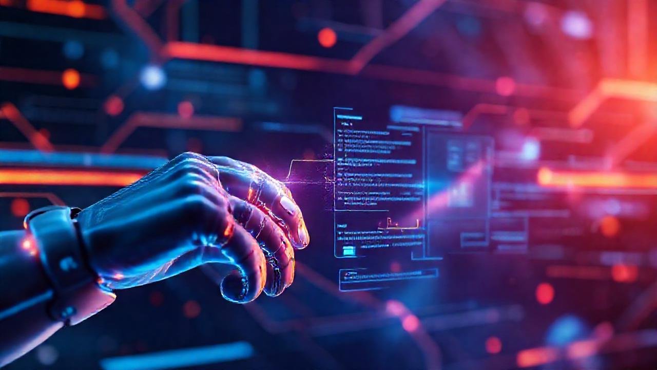 Interfaz futurista, código impulsado por IA