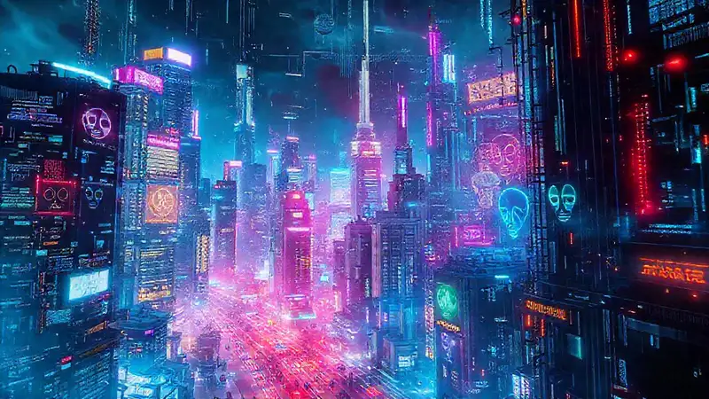 Ciudad futurista, datos y ansiedad digital