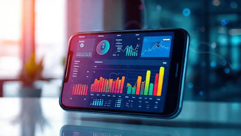 Un panel de análisis móvil moderno visualiza datos