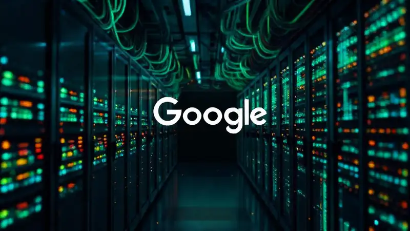 Servidores brillantes en un ambiente digital futurista