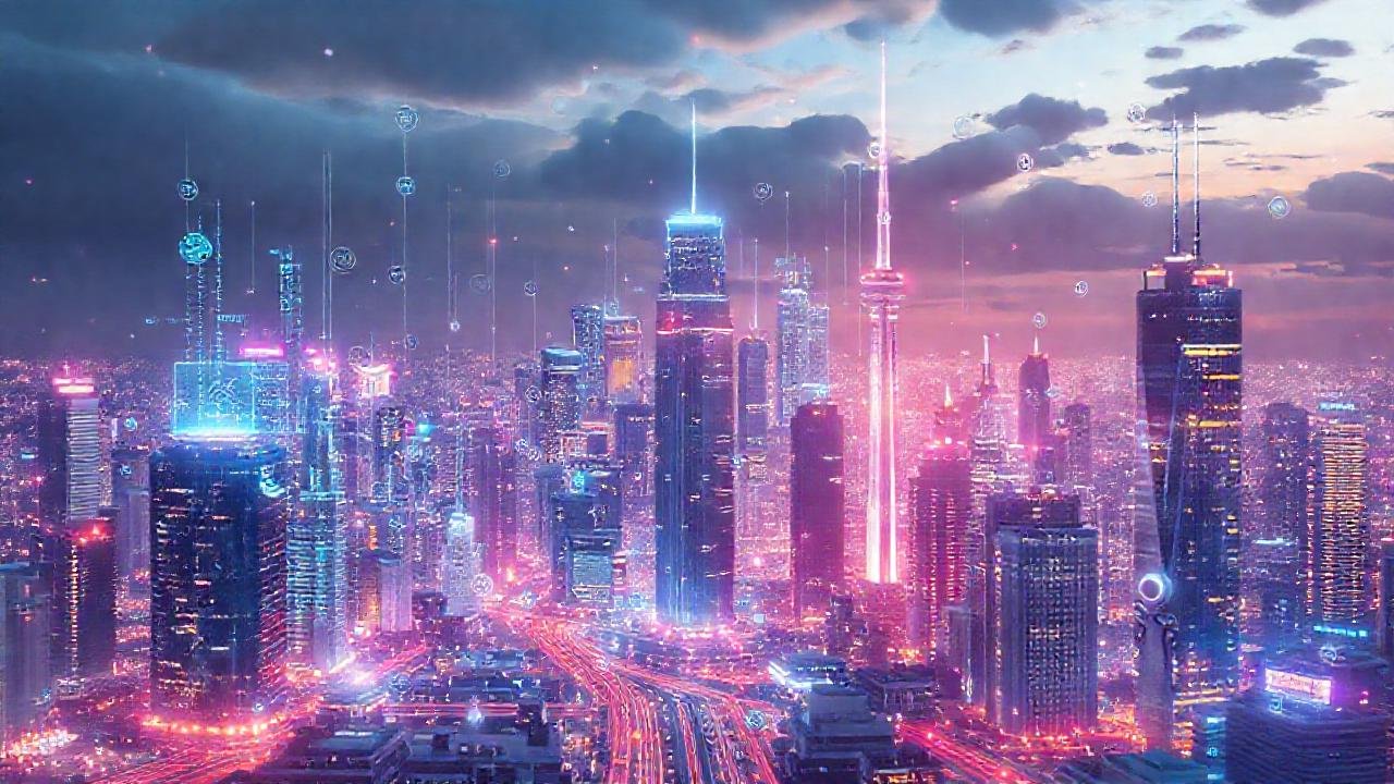 Ciudad futurista digital y optimista