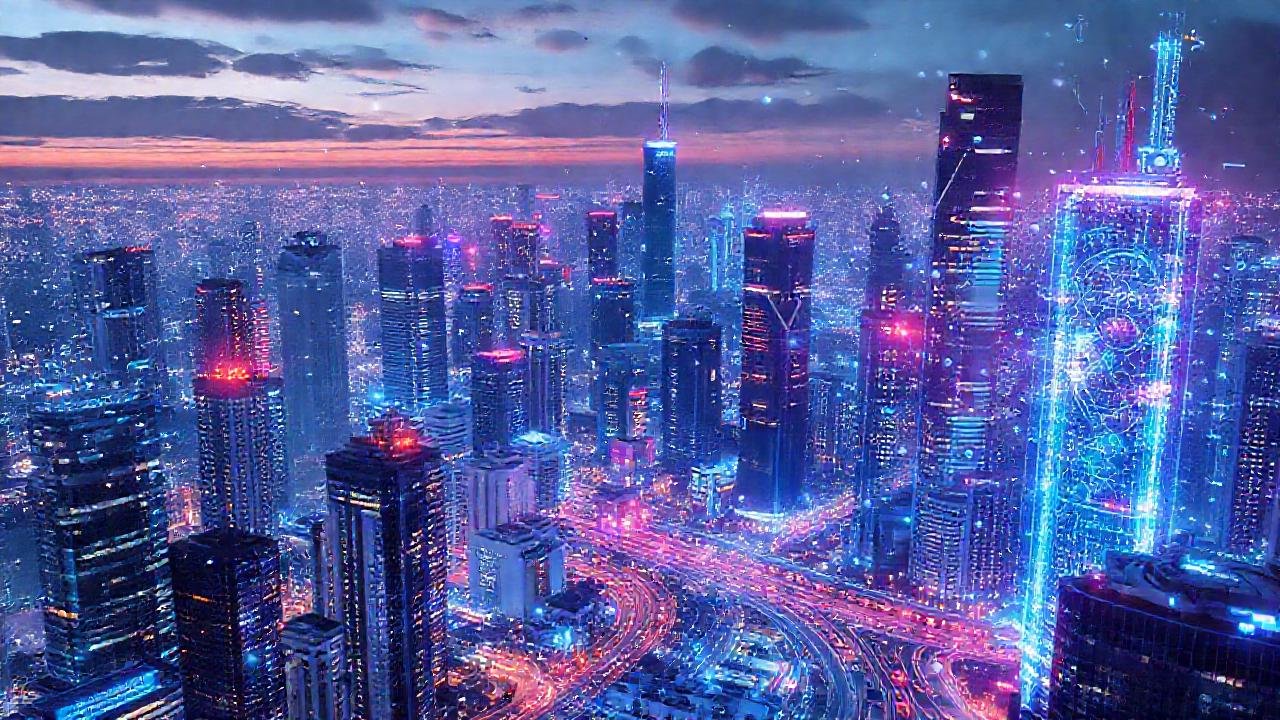 Ciudad futurista digitalmente vibrante e inteligente