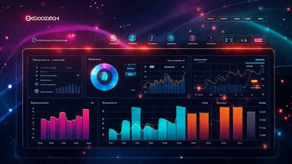 Un panel de control digital futurista y dinámico