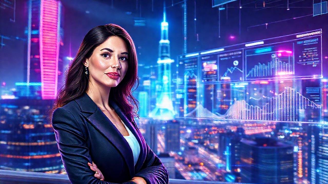 Ciudad futurista digital, audaz y vibrante