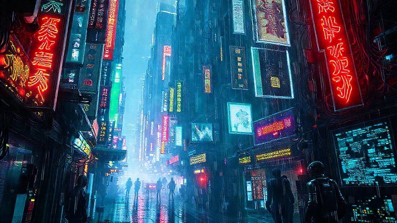 Ciudad cyberpunk futurista, brillante y compleja