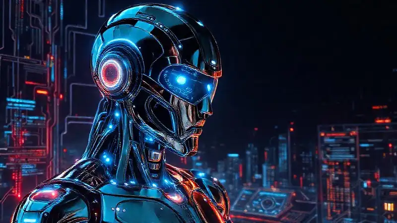 Robot futurista analiza la ciudad digital