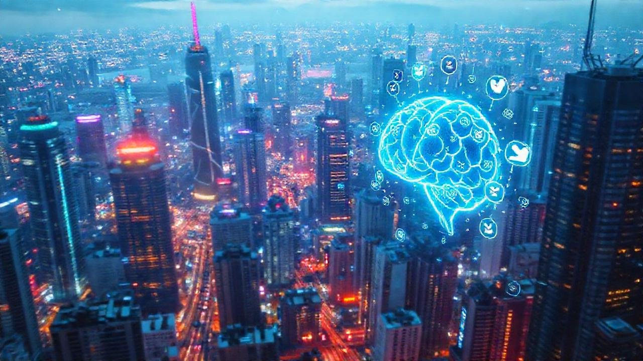 Ciudad futurista digital, vibrante y dinámica