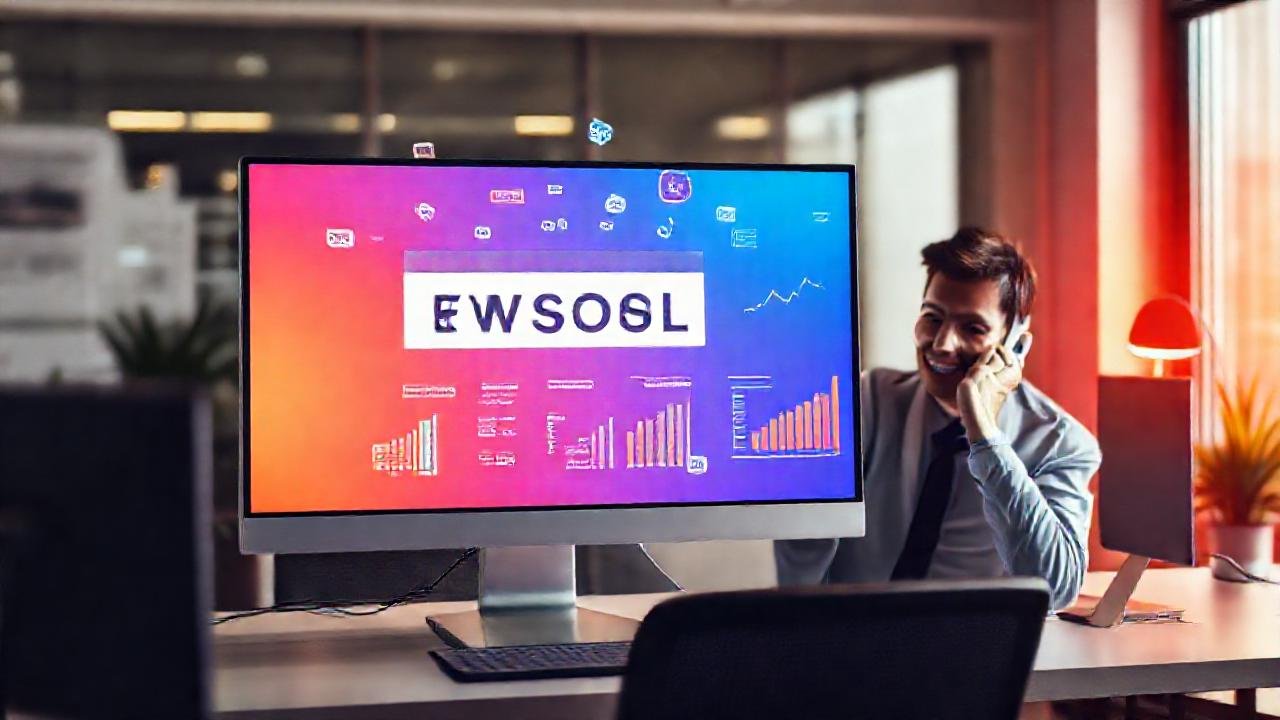 Éxito empresarial en pantalla digital vibrante