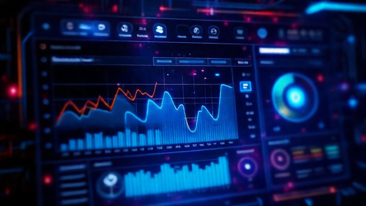 Panel futurista muestra datos visuales brillantes