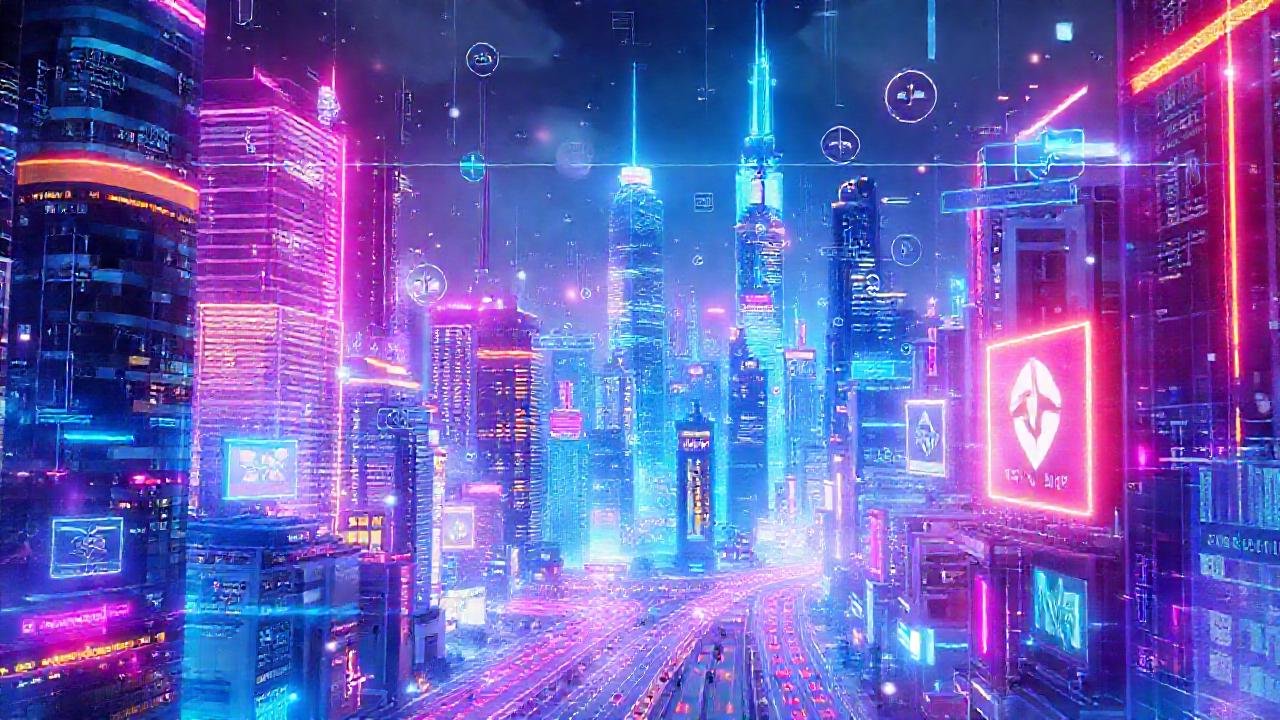 Ciudad futurista digitalmente vibrante e interactiva