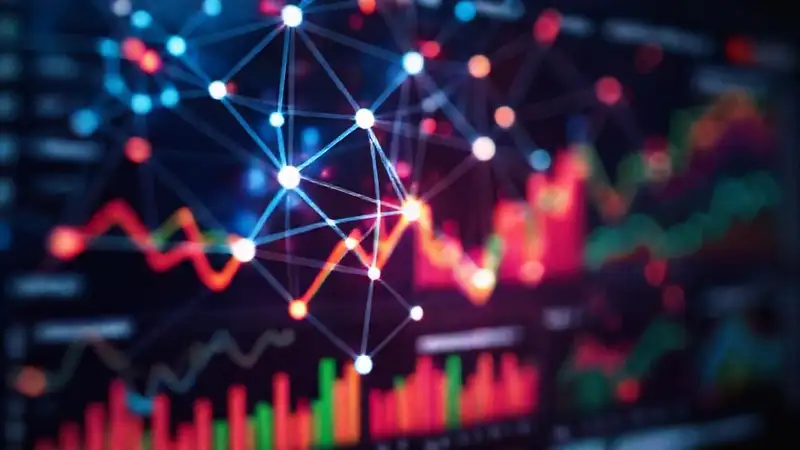 Visualizaciones de datos digitales, vibrantes y conectadas