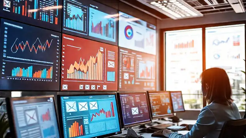 Oficina moderna visualiza datos con energía
