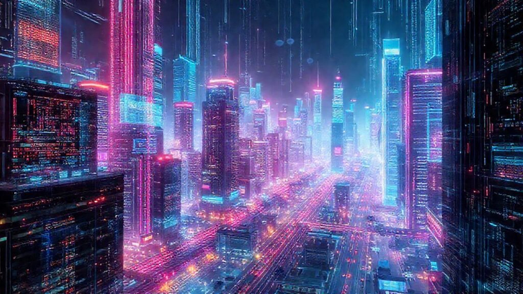 Ciudad futurista digital y brillante