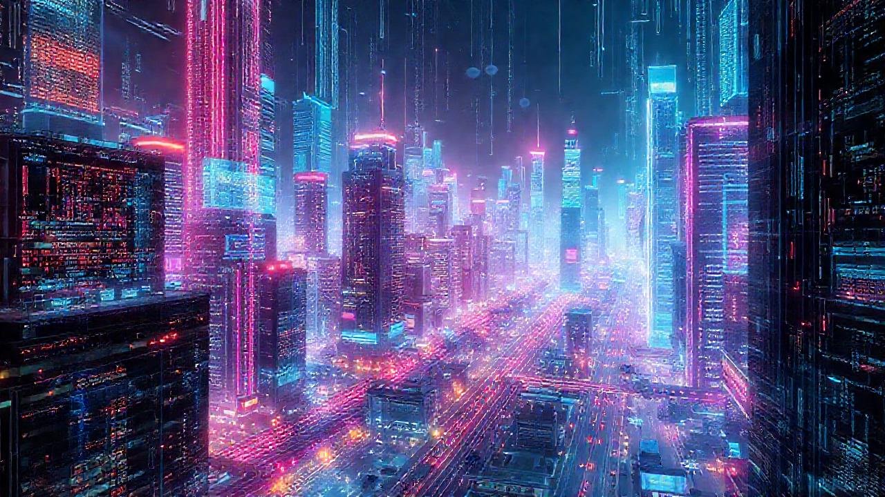 Ciudad futurista digital y brillante