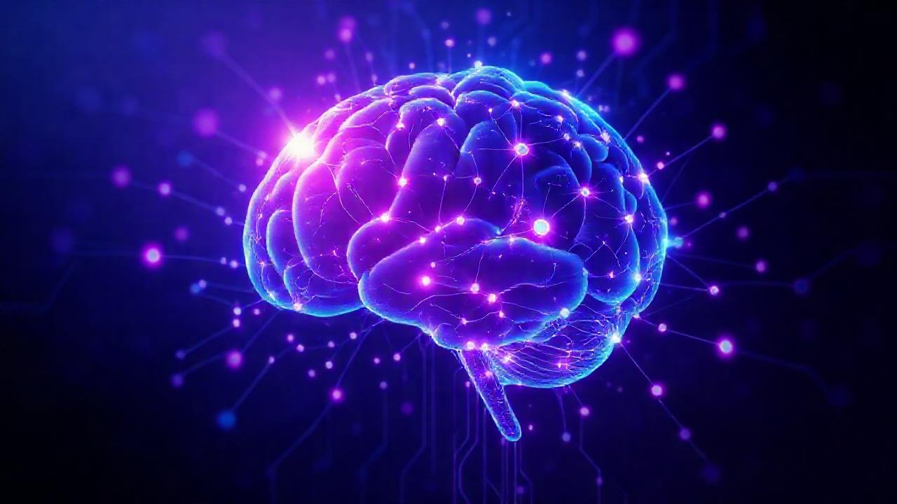 Cerebro digital abstracto irradia datos vibrantes