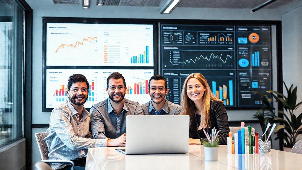 Un equipo optimista analiza datos modernos