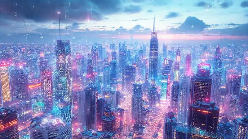 Ciudad digital futurista, brillante y diversa